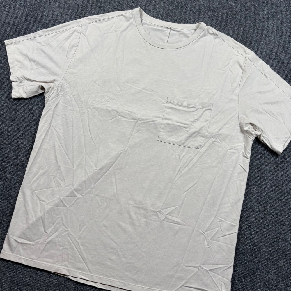 Lululemon Fundamental Pocket Tee Mens XL Beige Short Sleeve Cotton Blend